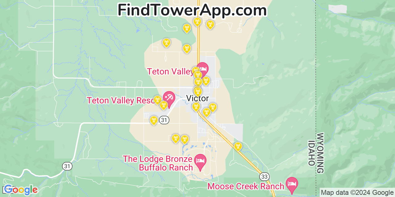 AT&T 4G/5G cell tower coverage map Victor, Idaho