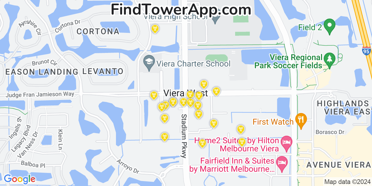 Verizon 4G/5G cell tower coverage map Viera West, Florida