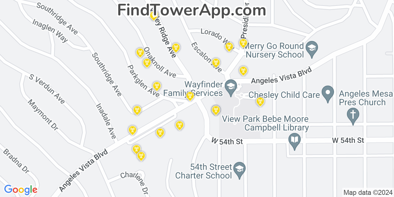 Verizon 4G/5G cell tower coverage map View Park Windsor Hills, California