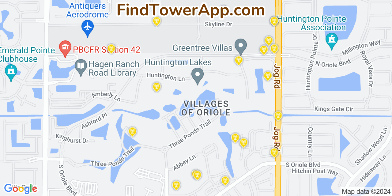 AT&T 4G/5G cell tower coverage map Villages of Oriole, Florida