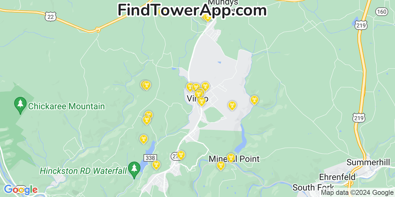 AT&T 4G/5G cell tower coverage map Vinco, Pennsylvania