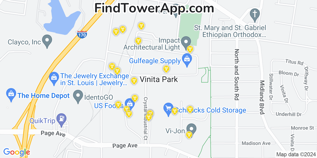 AT&T 4G/5G cell tower coverage map Vinita Park, Missouri