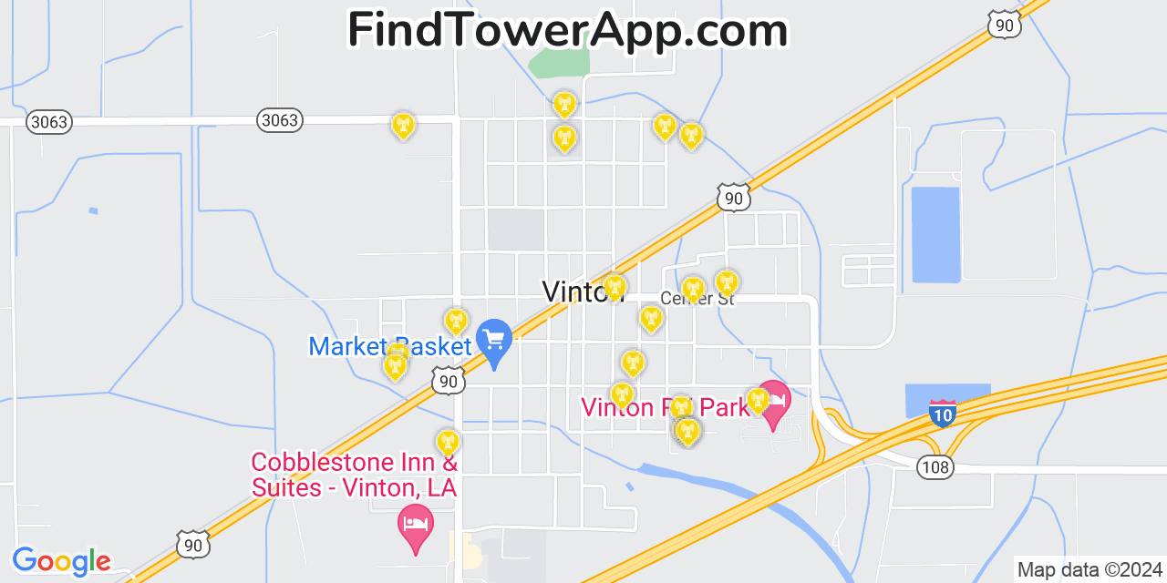 AT&T 4G/5G cell tower coverage map Vinton, Louisiana