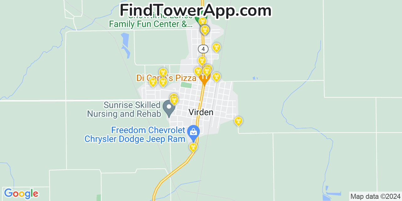 Verizon 4G/5G cell tower coverage map Virden, Illinois