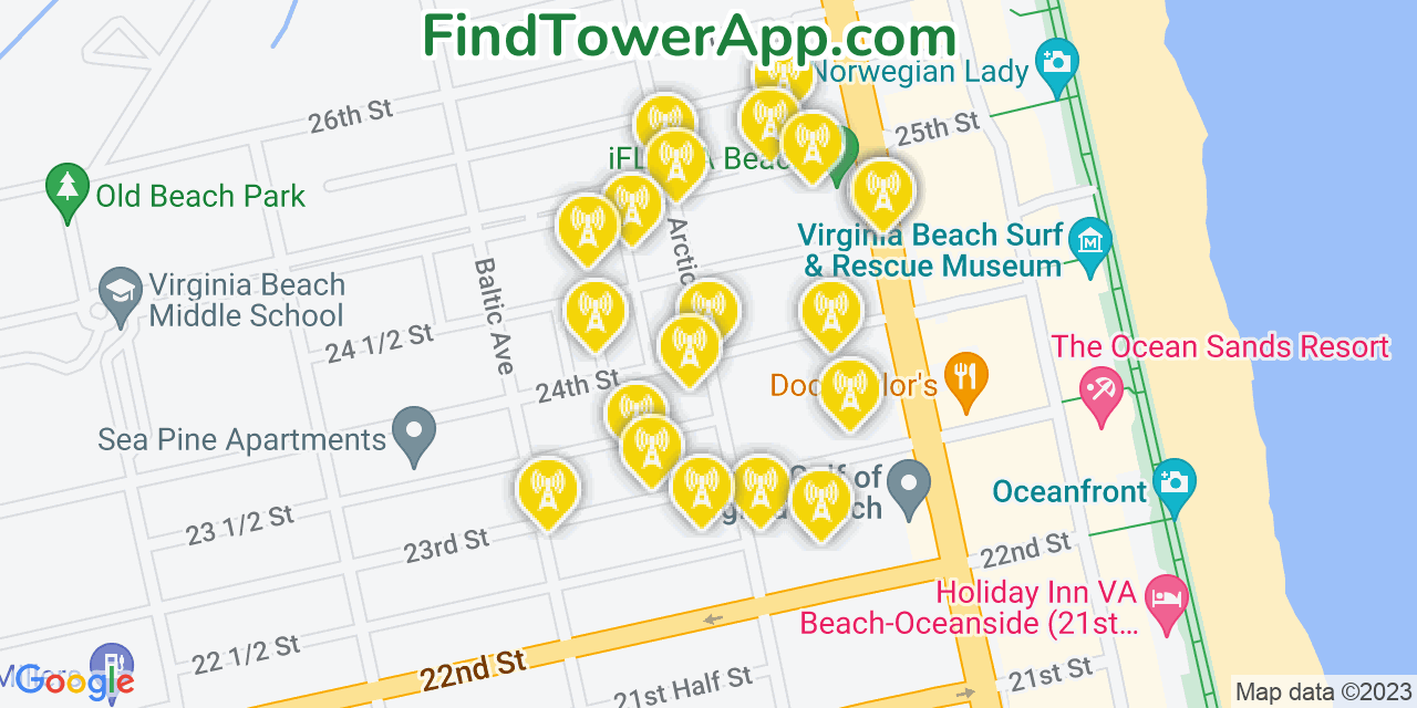 Verizon 4G/5G cell tower coverage map Virginia Beach, Virginia