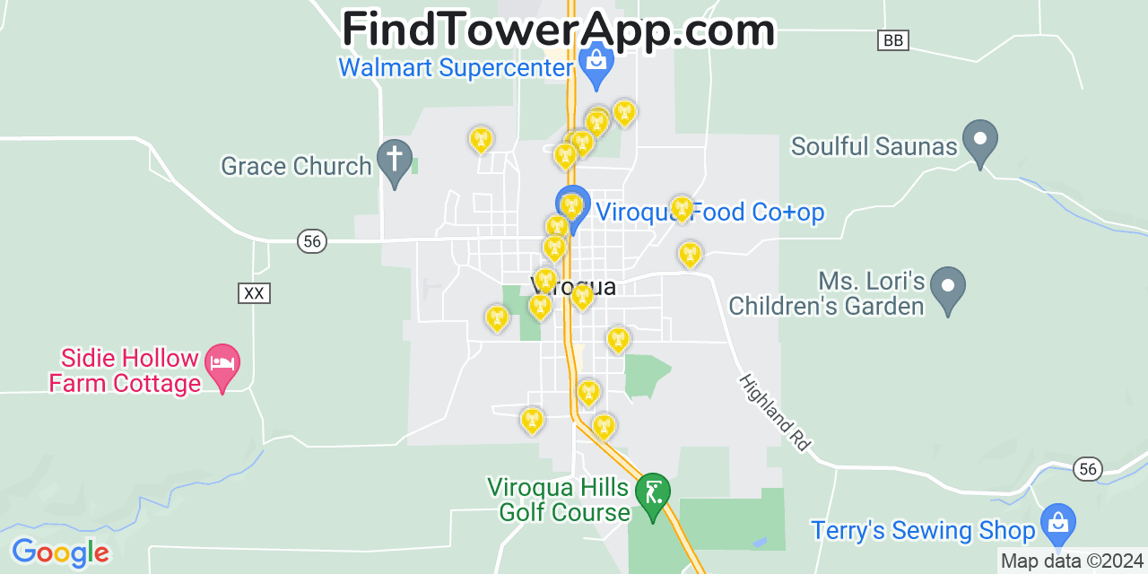 Verizon 4G/5G cell tower coverage map Viroqua, Wisconsin