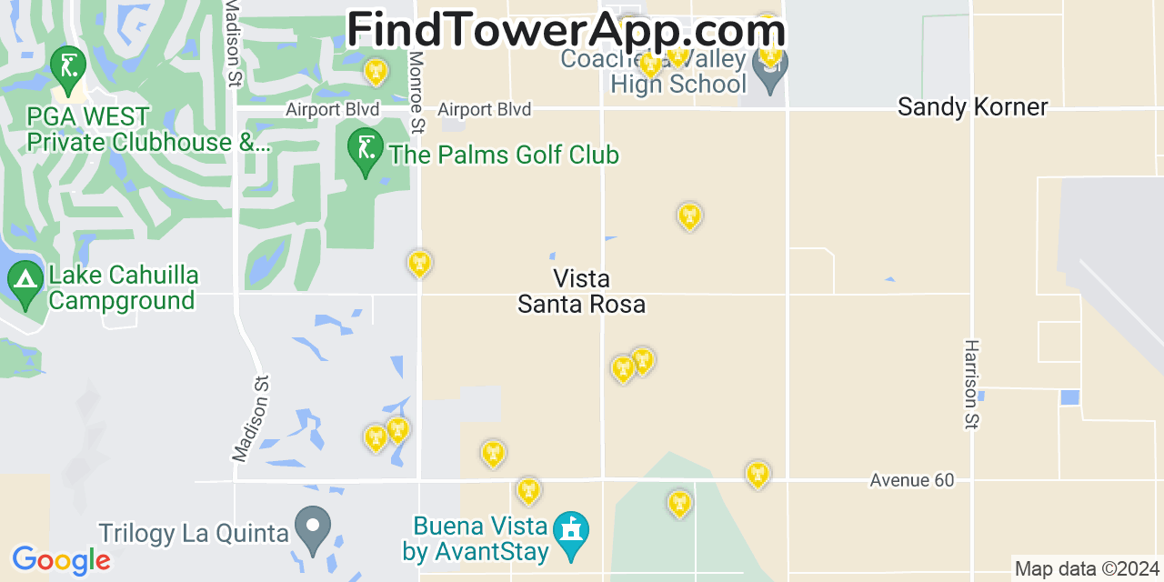 AT&T 4G/5G cell tower coverage map Vista Santa Rosa, California