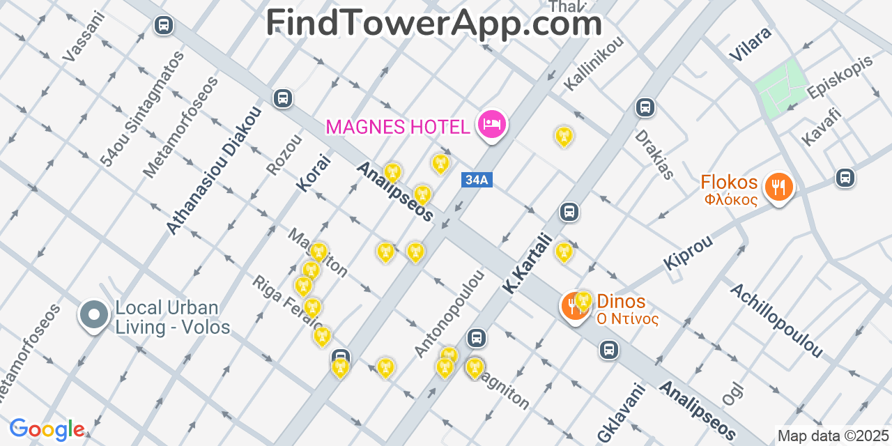 Volos Cell Towers, Greece - FindTower App Coverage Maps