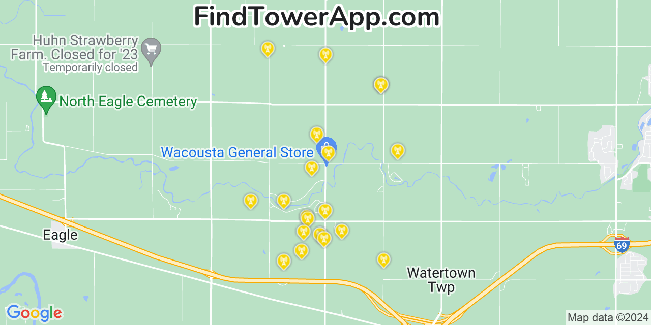 AT&T 4G/5G cell tower coverage map Wacousta, Michigan