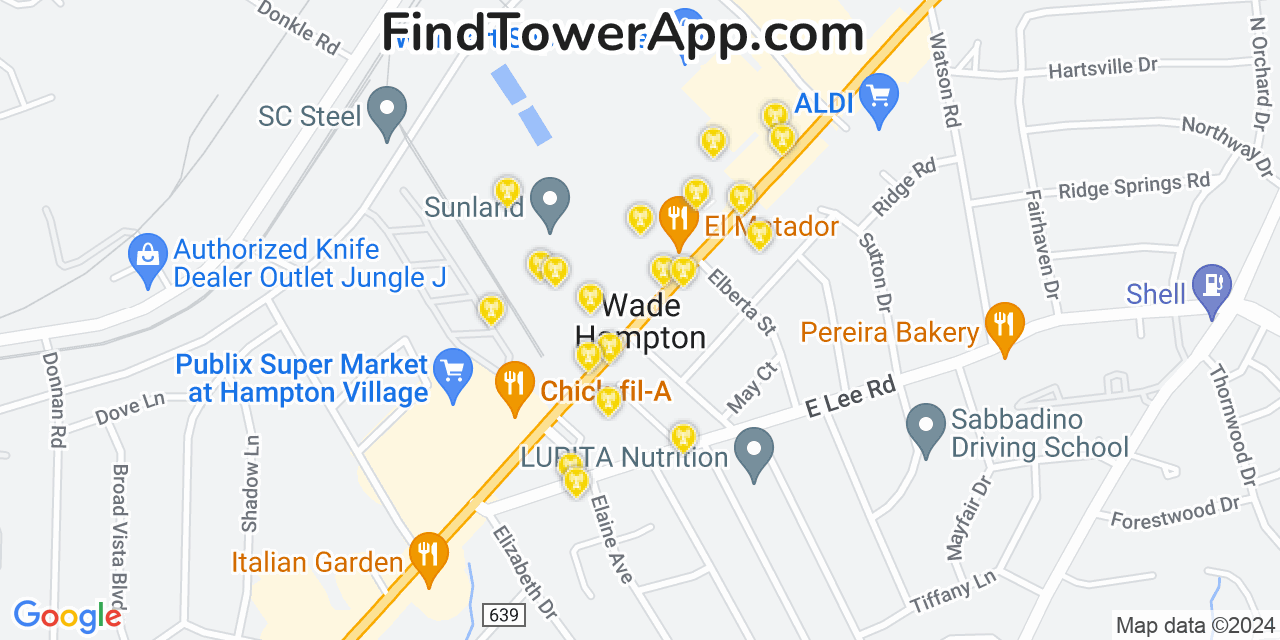 AT&T 4G/5G cell tower coverage map Wade Hampton, South Carolina