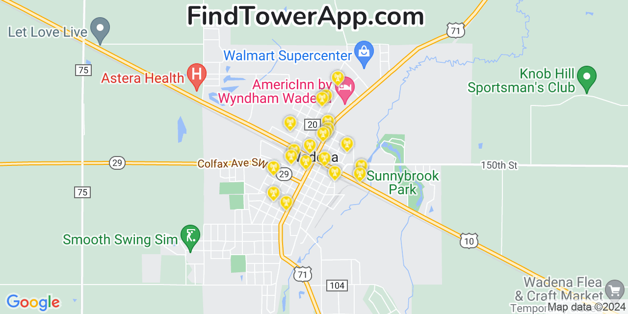 Verizon 4G/5G cell tower coverage map Wadena, Minnesota