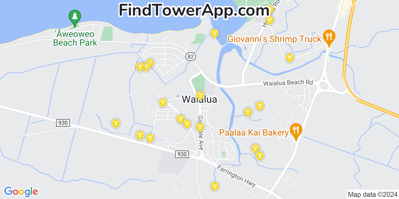 T-Mobile 4G/5G cell tower coverage map Waialua, Hawaii