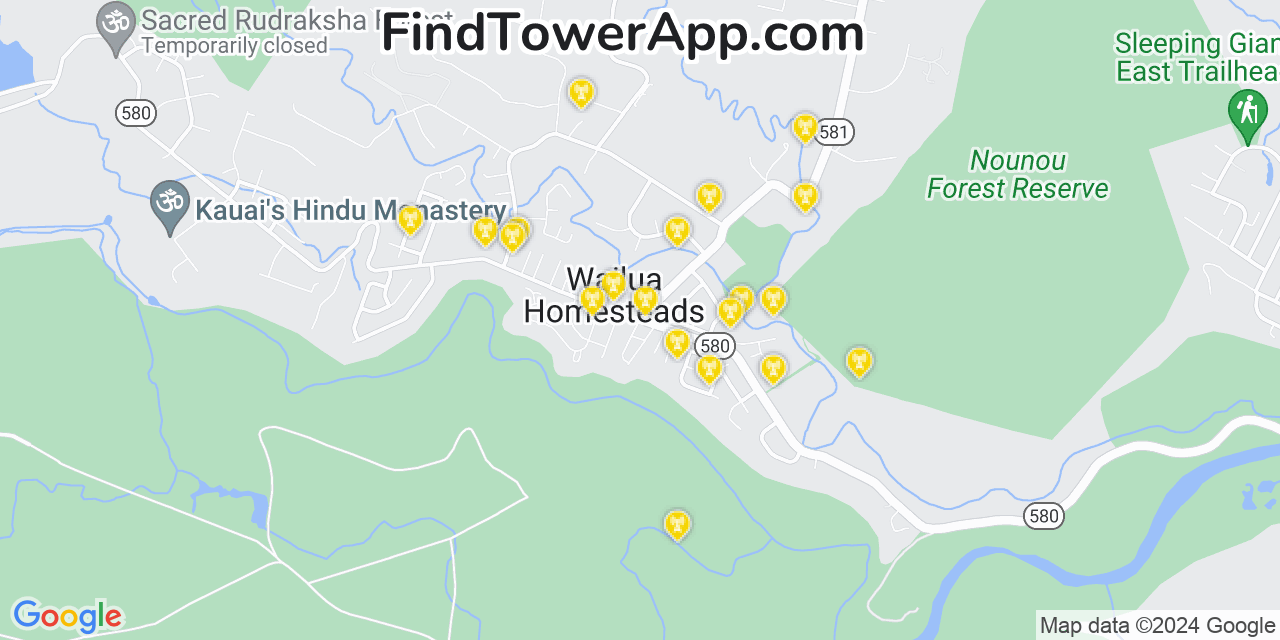 Verizon 4G/5G cell tower coverage map Wailua Homesteads, Hawaii