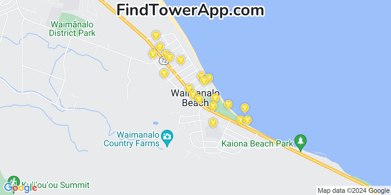 Verizon 4G/5G cell tower coverage map Waimānalo Beach, Hawaii