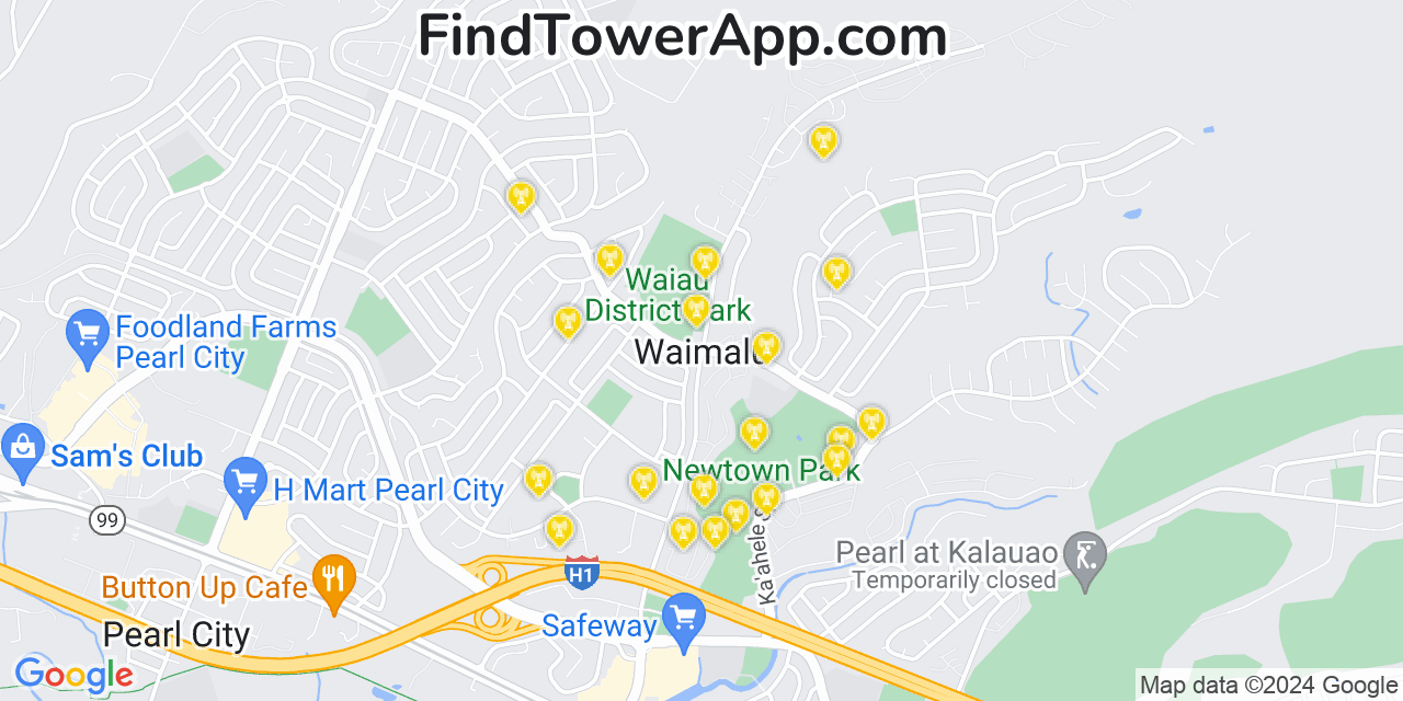 Verizon 4G/5G cell tower coverage map Waimalu, Hawaii