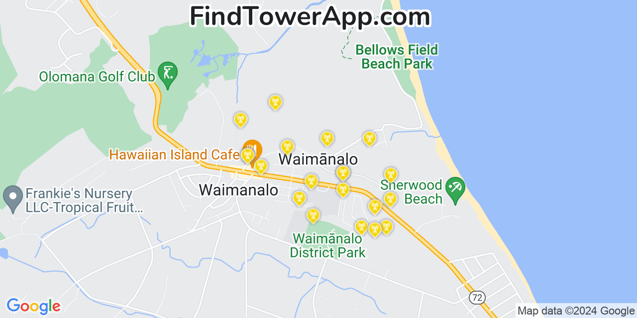 AT&T 4G/5G cell tower coverage map Waimanalo, Hawaii