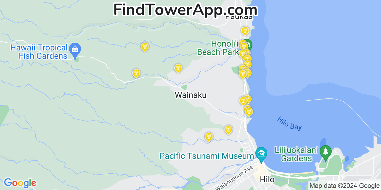 AT&T 4G/5G cell tower coverage map Wainaku, Hawaii