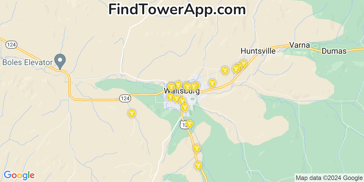 AT&T 4G/5G cell tower coverage map Waitsburg, Washington