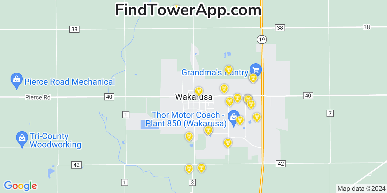 AT&T 4G/5G cell tower coverage map Wakarusa, Indiana