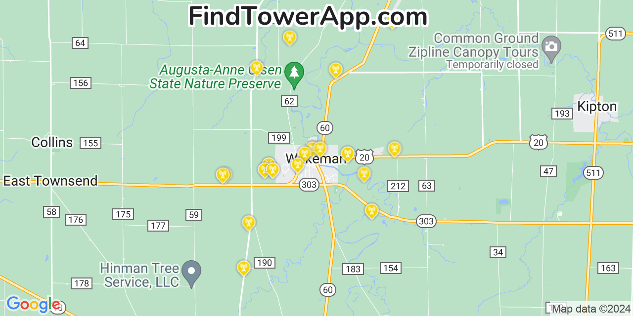 AT&T 4G/5G cell tower coverage map Wakeman, Ohio