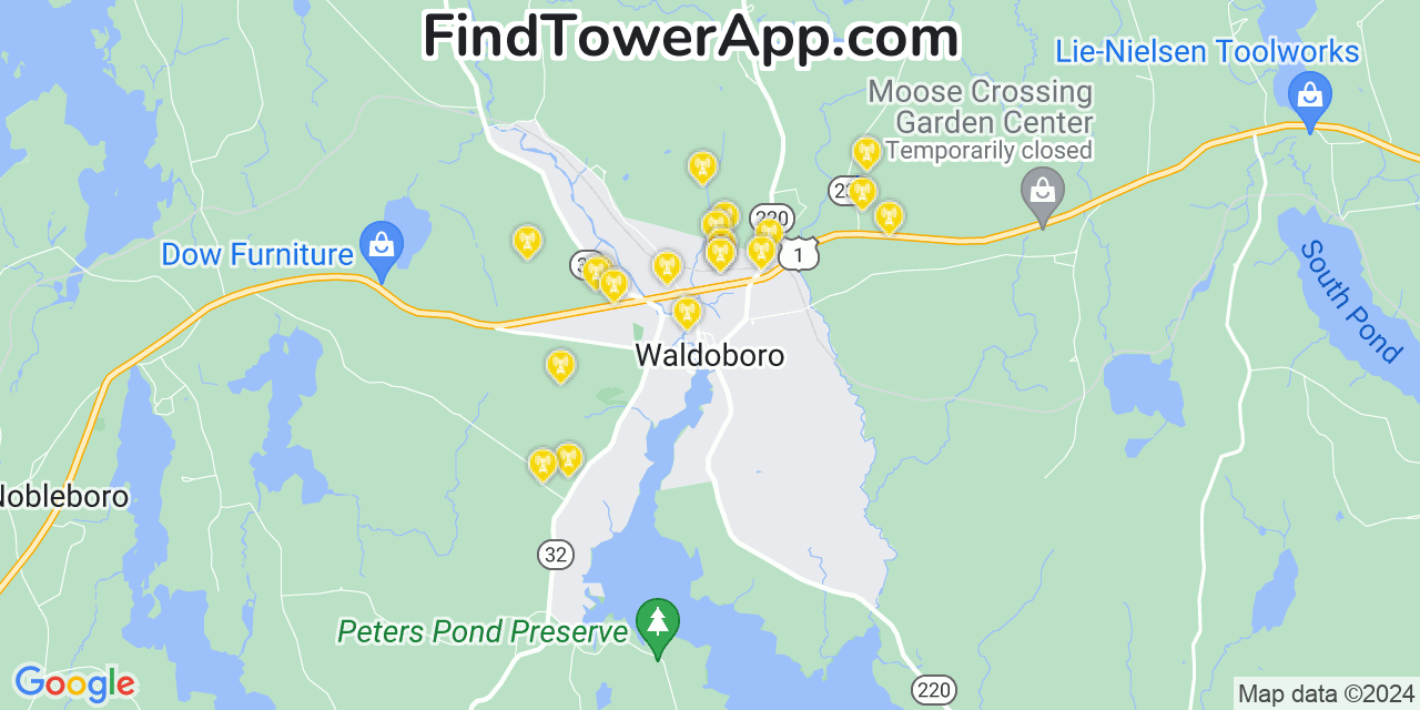 Verizon 4G/5G cell tower coverage map Waldoboro, Maine