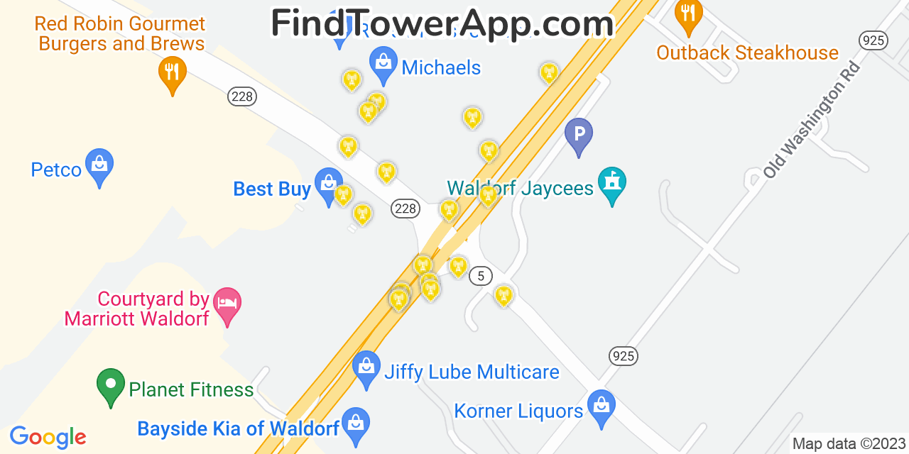 AT&T 4G/5G cell tower coverage map Waldorf, Maryland