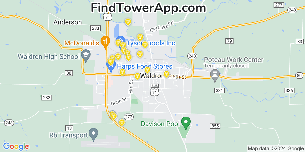 AT&T 4G/5G cell tower coverage map Waldron, Arkansas