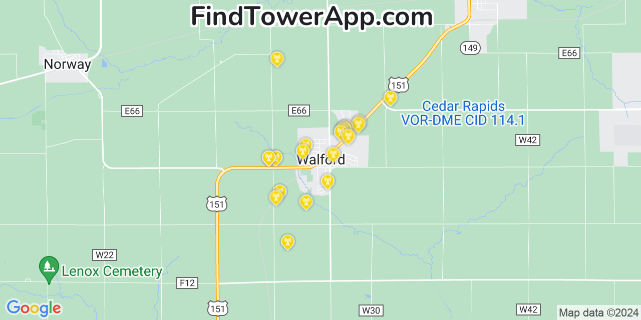 AT&T 4G/5G cell tower coverage map Walford, Iowa