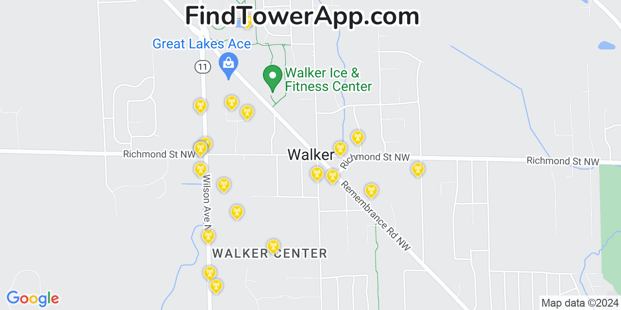 Verizon 4G/5G cell tower coverage map Walker, Michigan