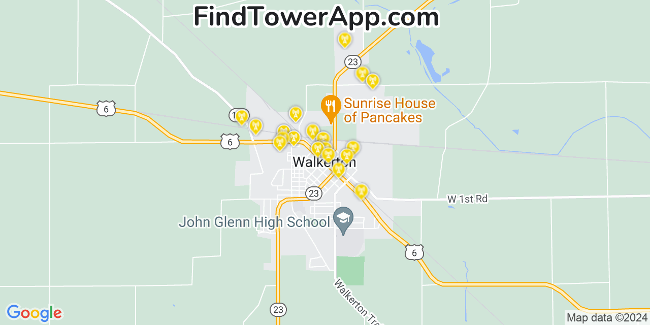 AT&T 4G/5G cell tower coverage map Walkerton, Indiana