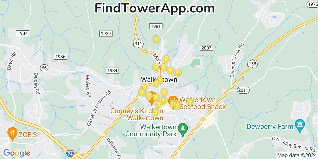 AT&T 4G/5G cell tower coverage map Walkertown, North Carolina