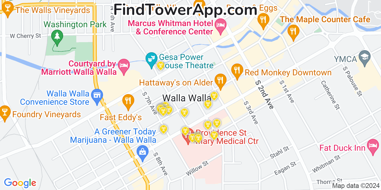 AT&T 4G/5G cell tower coverage map Walla Walla, Washington