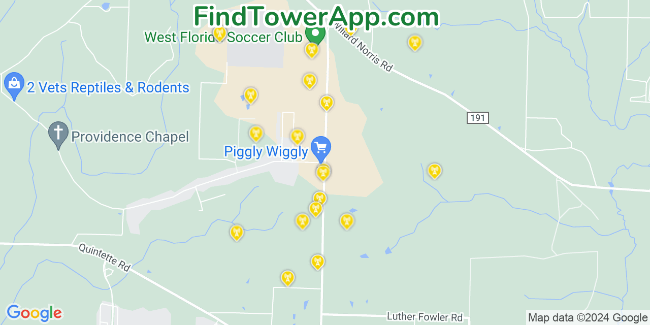 AT&T 4G/5G cell tower coverage map Wallace, Florida