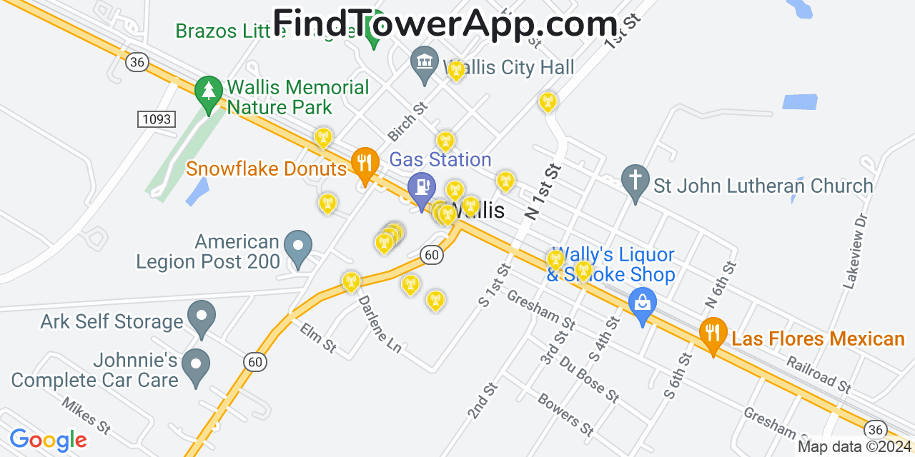 AT&T 4G/5G cell tower coverage map Wallis, Texas