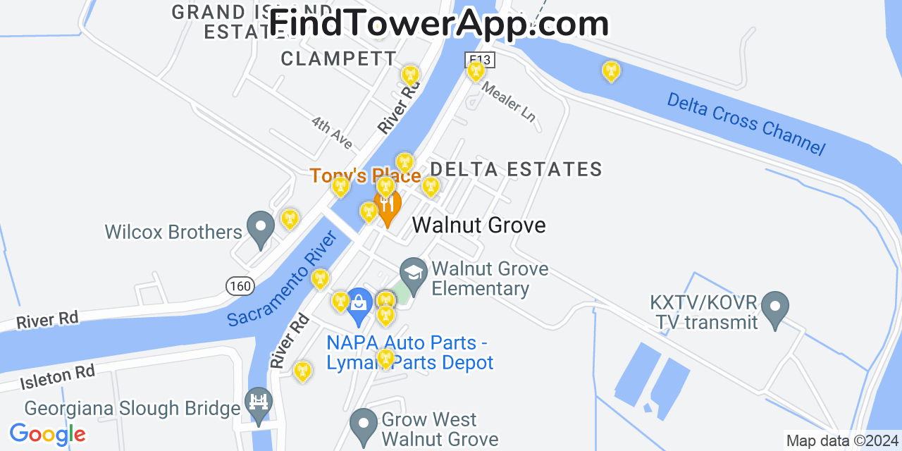 AT&T 4G/5G cell tower coverage map Walnut Grove, California