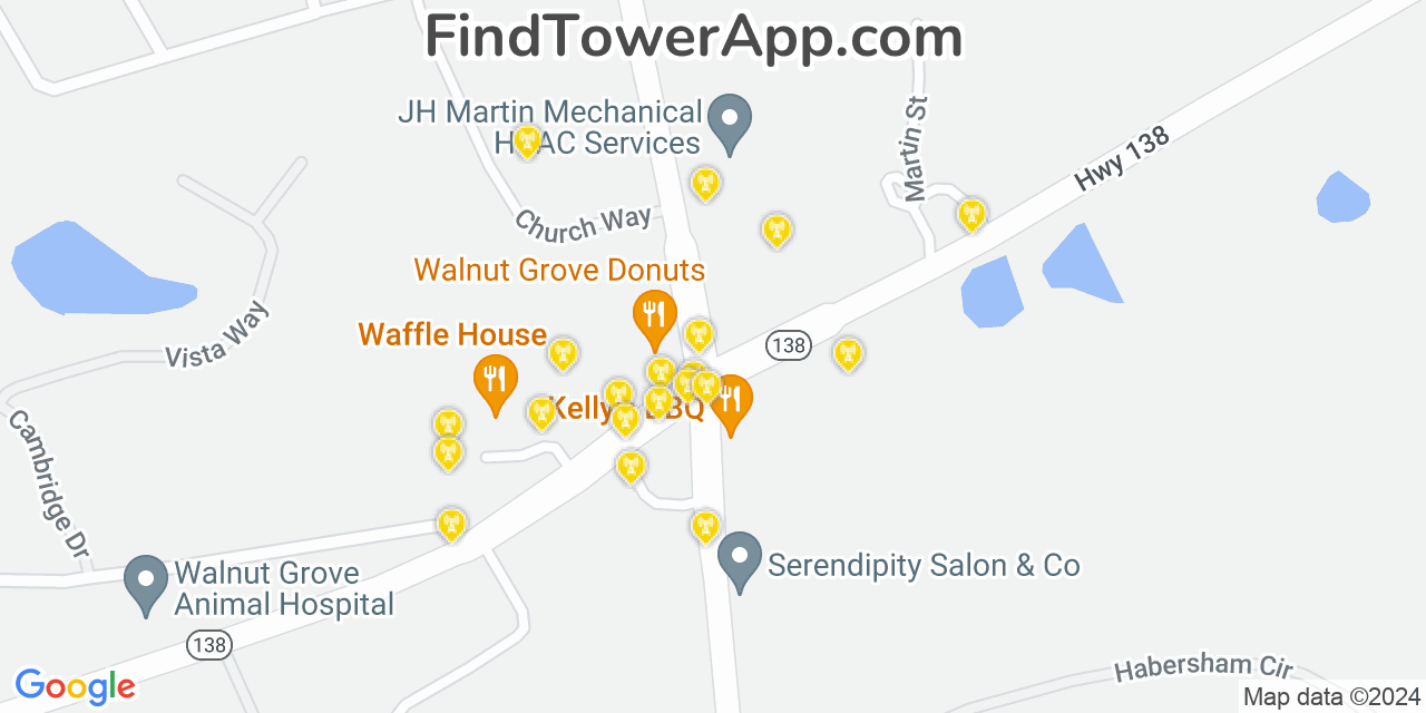 AT&T 4G/5G cell tower coverage map Walnut Grove, Georgia