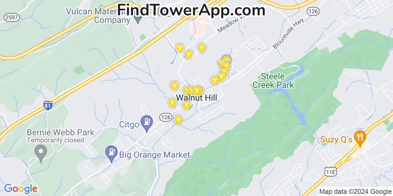 T-Mobile 4G/5G cell tower coverage map Walnut Hill, Tennessee