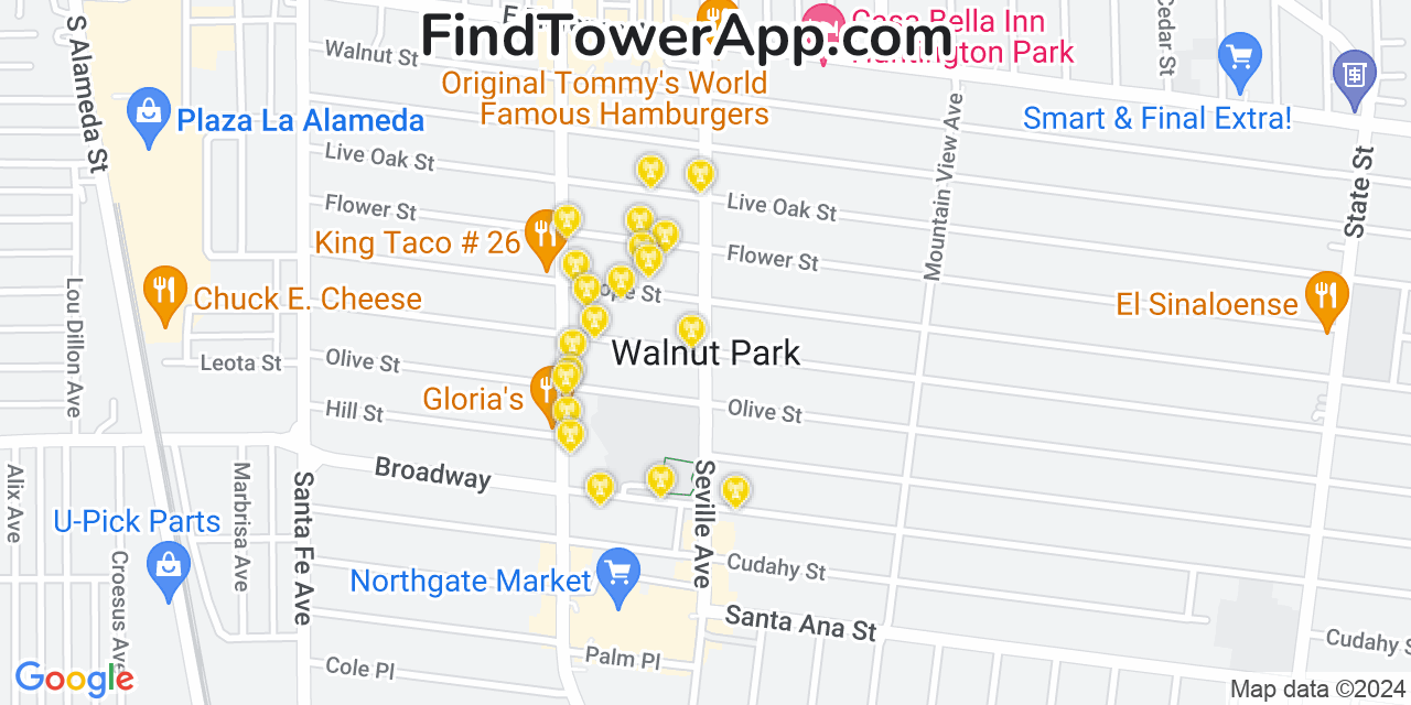 T-Mobile 4G/5G cell tower coverage map Walnut Park, California