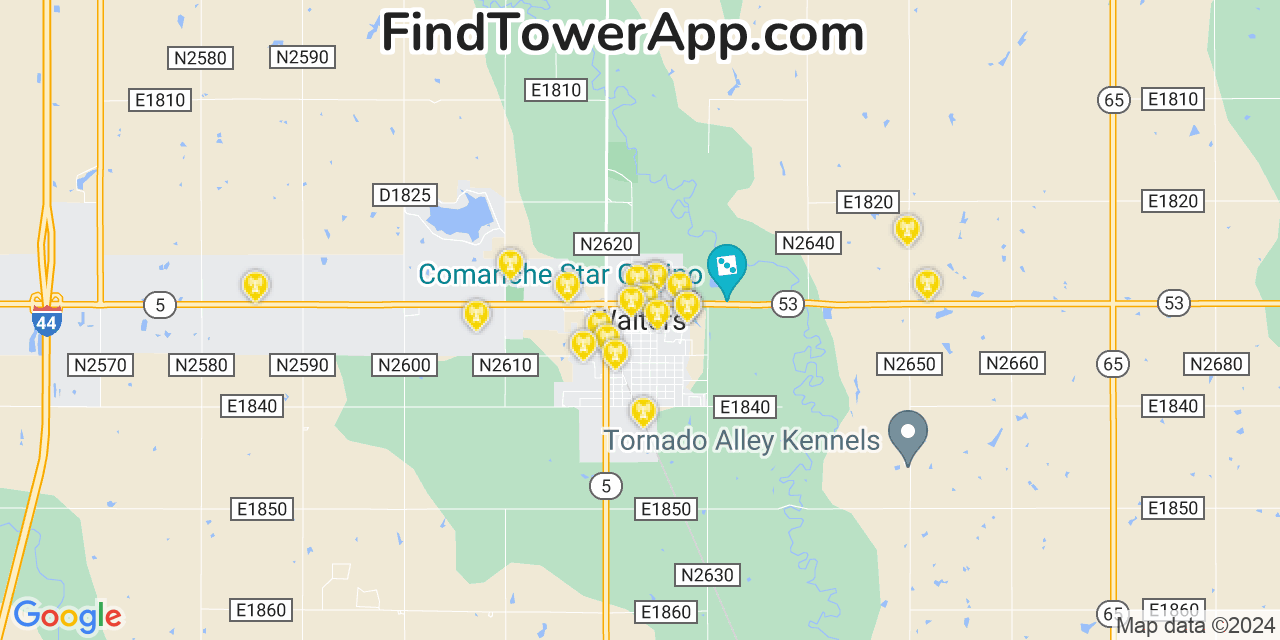 AT&T 4G/5G cell tower coverage map Walters, Oklahoma