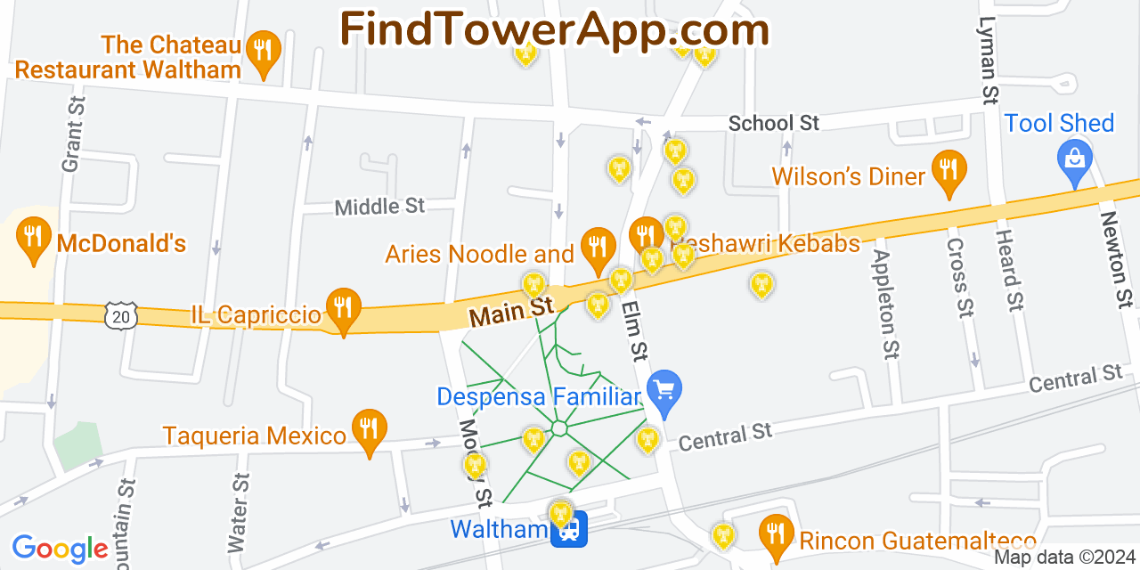 Verizon 4G/5G cell tower coverage map Waltham, Massachusetts