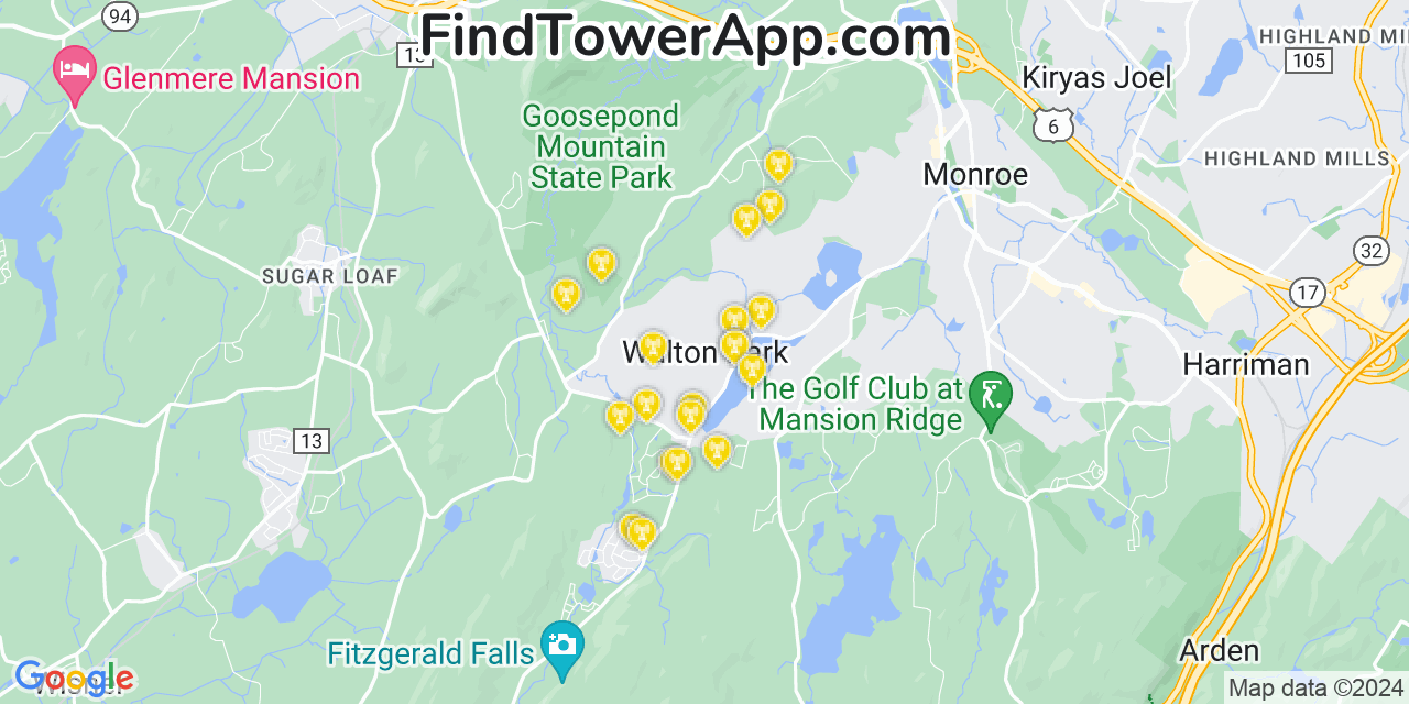 AT&T 4G/5G cell tower coverage map Walton Park, New York