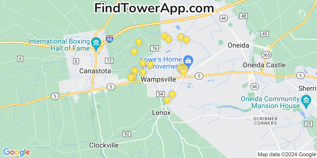 AT&T 4G/5G cell tower coverage map Wampsville, New York