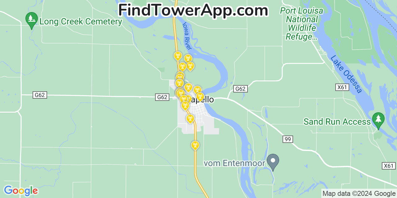 AT&T 4G/5G cell tower coverage map Wapello, Iowa