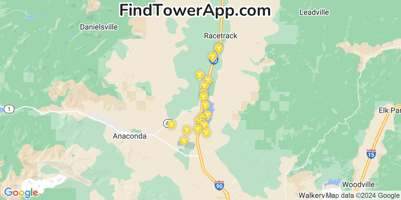 AT&T 4G/5G cell tower coverage map Warm Springs, Montana