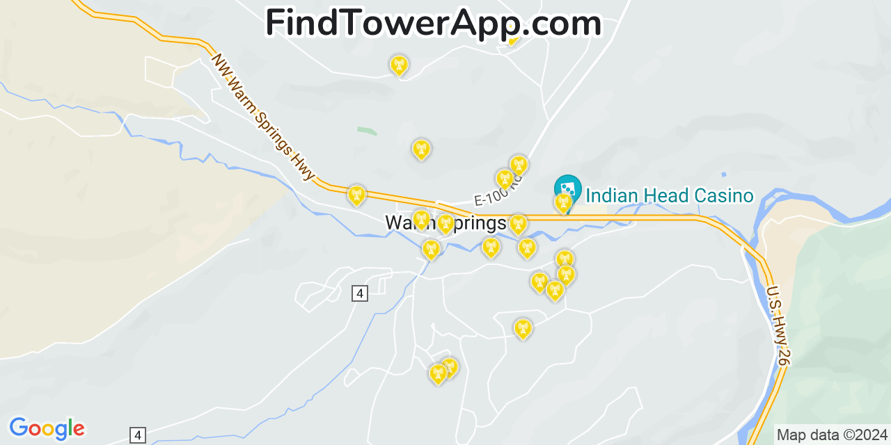 AT&T 4G/5G cell tower coverage map Warm Springs, Oregon