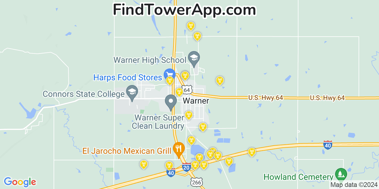 Verizon 4G/5G cell tower coverage map Warner, Oklahoma