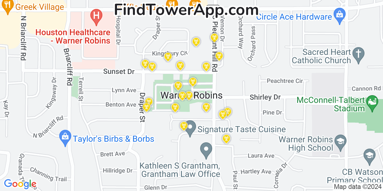 T-Mobile 4G/5G cell tower coverage map Warner Robins, Georgia