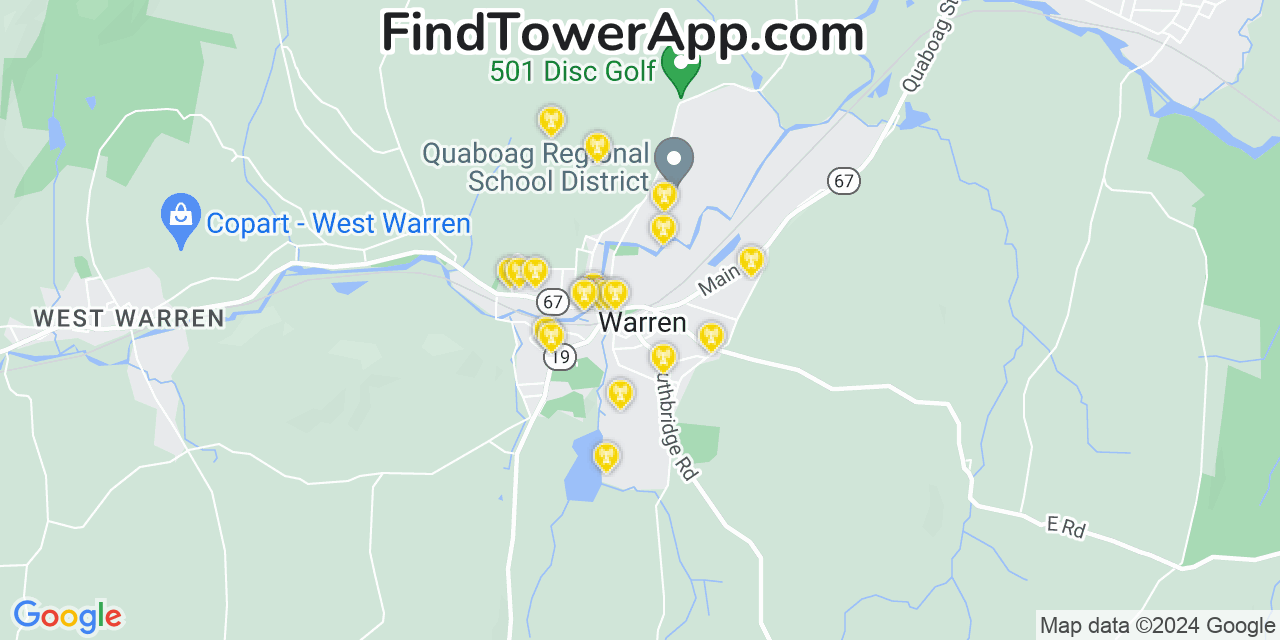 AT&T 4G/5G cell tower coverage map Warren, Massachusetts