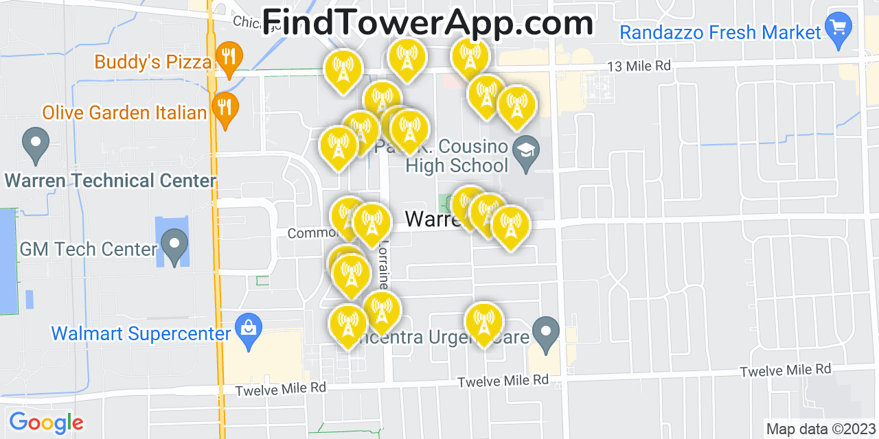 Warren Michigan Cell Tower Coverage Map