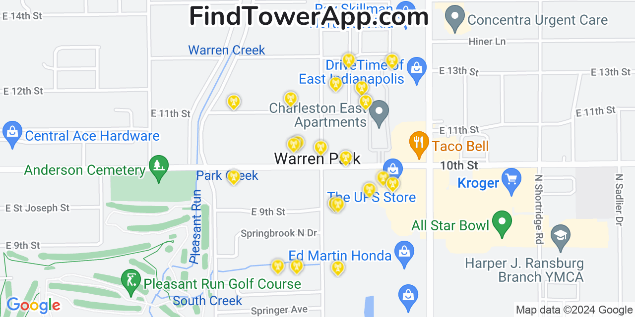 Verizon 4G/5G cell tower coverage map Warren Park, Indiana